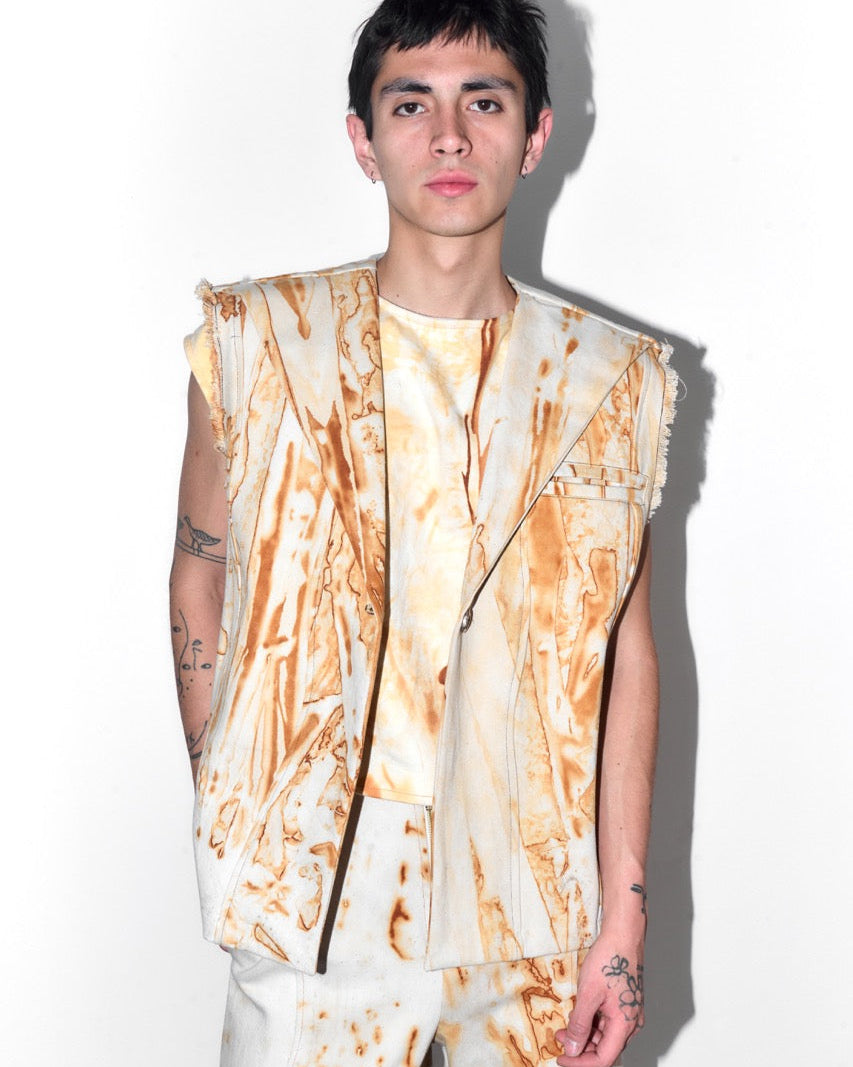 Rust Wavy Denim Vest