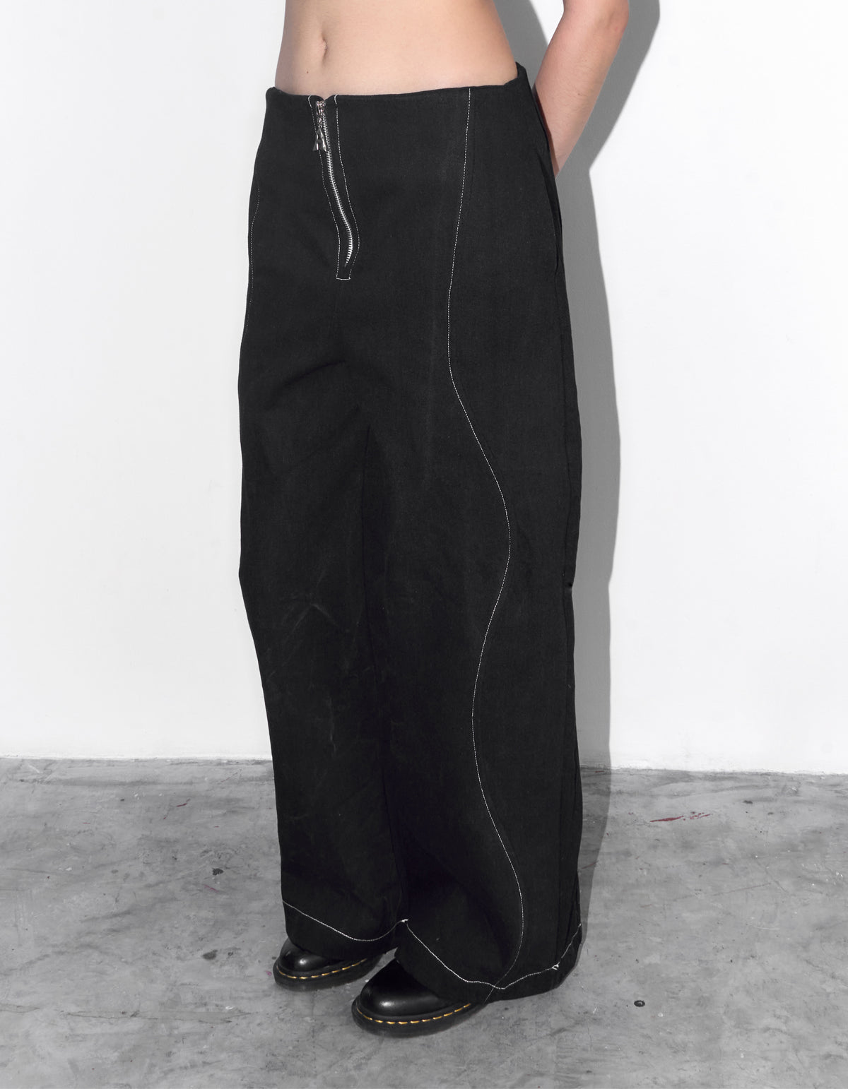 Black Wavy Denim Pants